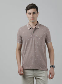 Coffee Brown Printed Polo T-Shirt
