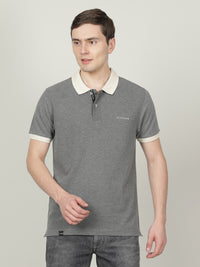 Charcoal Melange Grey Solid Casual Polo T-Shirt