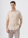 Crocodile Men's Pure Linen Solid Comfort Fit Beige Shirt with Half Sleeve