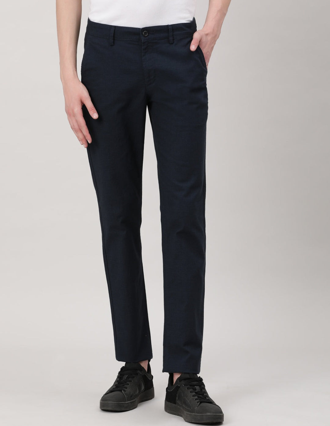 Casual Trousers Slim Fit Solid Navy for Men