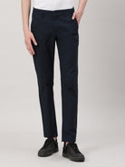 Casual Trousers Slim Fit Solid Navy for Men