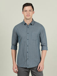 Casual Teal Blue Solid Full Sleeve 100% Cotton Shirt