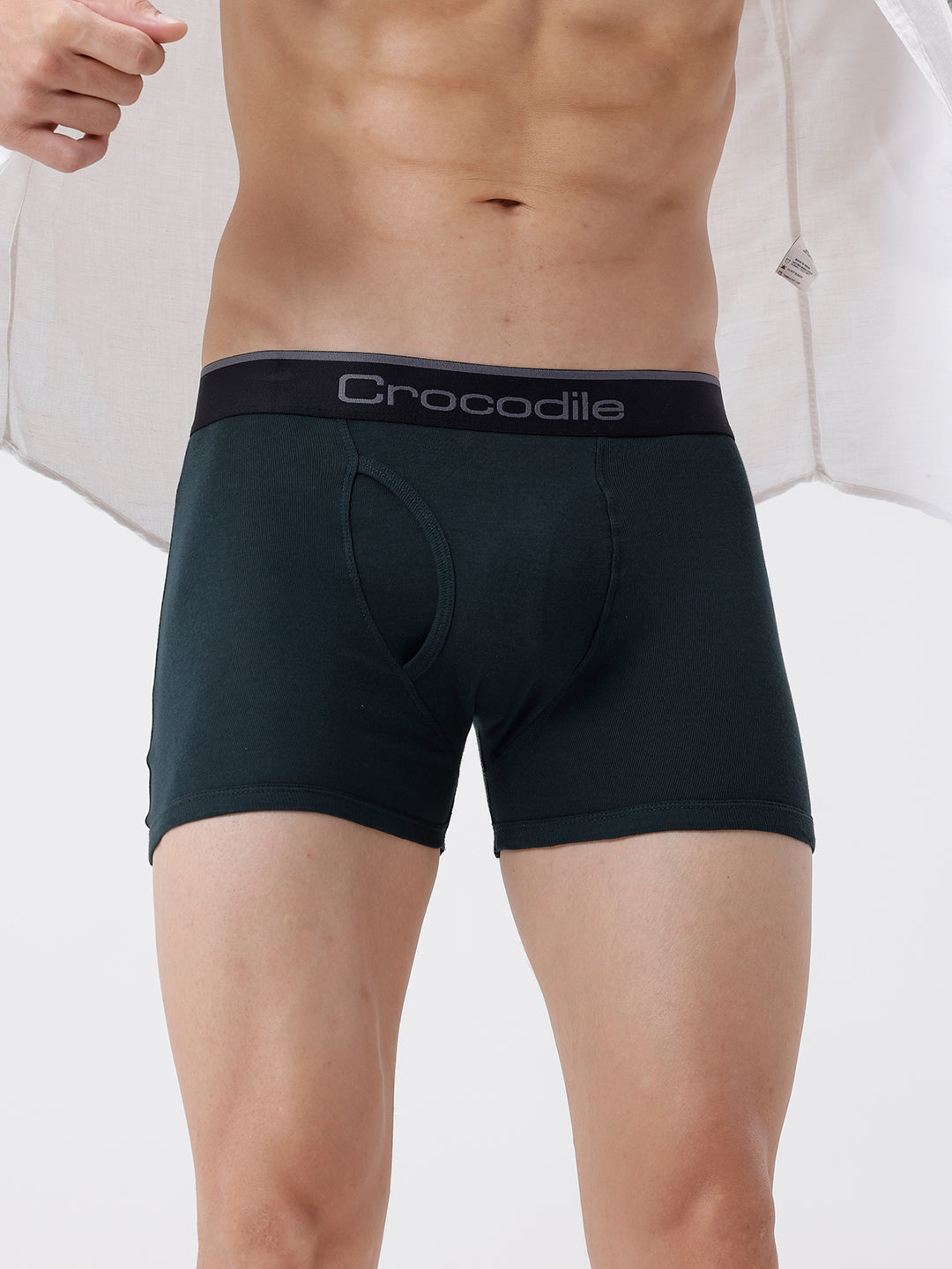 Black men's underwear with 'Crocodile' brand logo on a white background