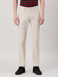 Solid Slim Fit Casual Beige Trouser