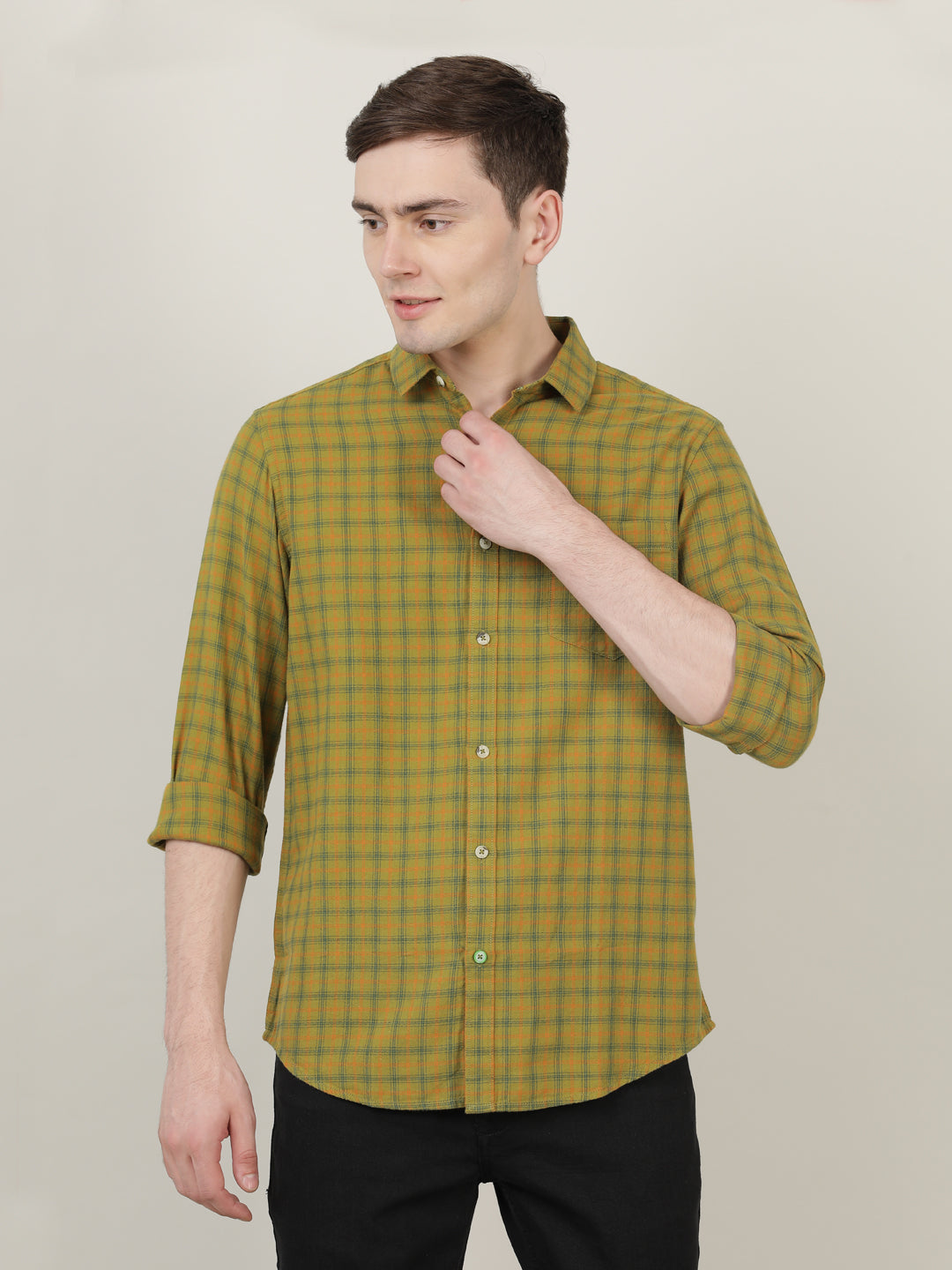 Crocodile Men Green Checked Shirt