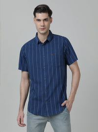 Indigo Navy Striped Half Sleeve 100% Cotton Shirt