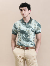 Slim Fit Green All Over Print T-Shirt Green