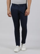 Casual Slim Fit Printed Navy Trousers for Men