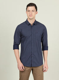 Navy Printed Full Sleeve Casual 100% Cotton Shirt