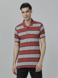 Red Casual Striped Polo T-Shirt