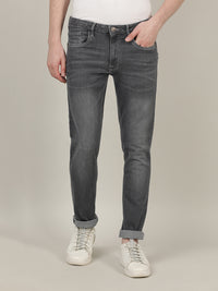 Grey Solid Mid Rise Slim Tapered Casual Jean