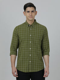 Olive Green Checked Full Sleeve Casual Shirt