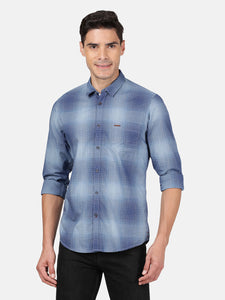 Casual Full Sleeve Slim Fit Checks Dark Blue with Collar Shirt for Men