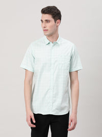 Casual Green Checked Half Sleeve 100% Cotton Shirt