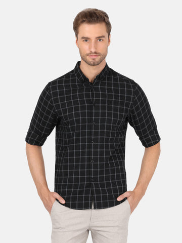 Casual Full Sleeve Comfort Fit Checks Black With Collar Shirt For Men