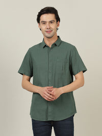 Green Solid Half Sleeve Linen Shirt
