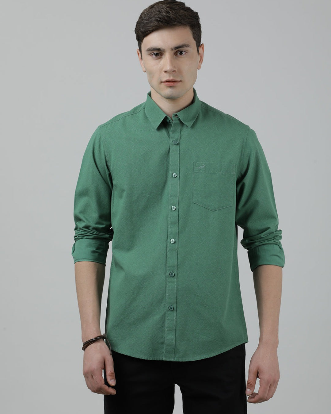Casual Full Sleeve Comfort Fit Printed Shirt Green with Collar for Men