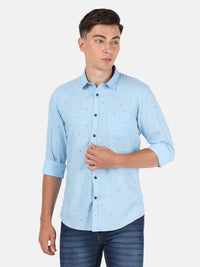 Blue Printed Full Sleeve Casual Shirt