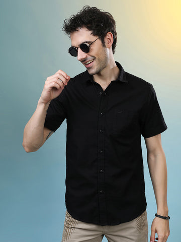 100% Cotton Textured Shirt Black