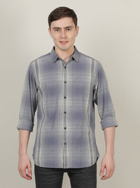 Grey Checked Full Sleeve 100% Cotton Casual Shirt