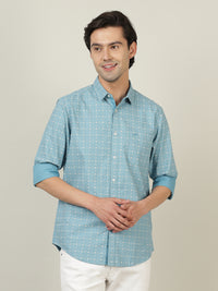 Light Blue Printed Casual Full Sleeve 100% Cotton Shirt