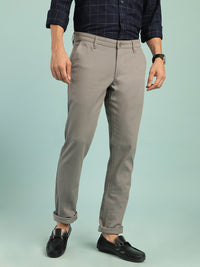 Grey Printed Slim Fit Casual Trouser