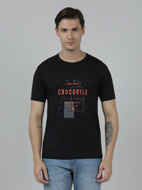 Typography Printed Single Jersey Cotton Black T-Shirts