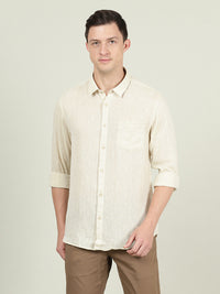 Solid Full Sleeve Beige Linen Shirt