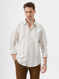 Crocodile Men's Cotton Blend Striped Comfort Fit Shirt with Full Sleeve