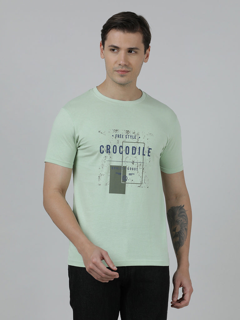 Buy Men's Printed Round Neck Half Sleeve Cotton T-Shirt - CELADON GREEN ...