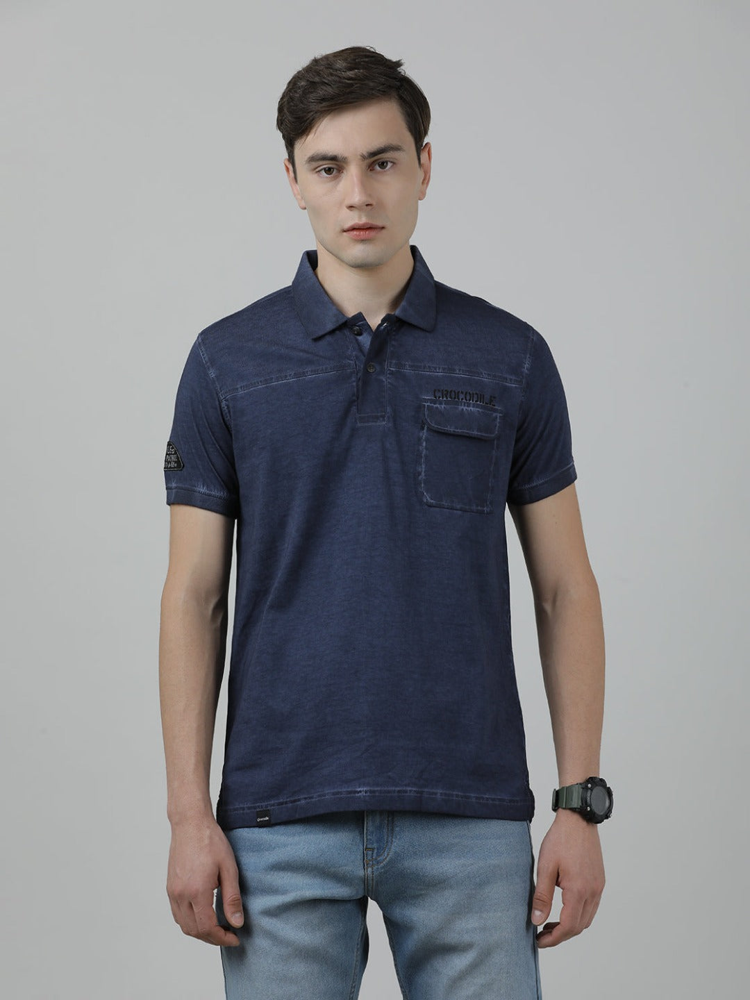 Casual Blue T-Shirt Half Sleeve Slim Fit with Collar for Men