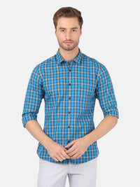 Dark Blue Checked Full Sleeve Casual  Shirt