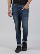 Casual Slim Fit Solid Mid Blue Denim for Men