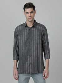 Dark Grey Striped Full Sleeve Shirt