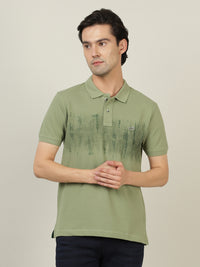 Light Green Casual Printed Polo T-Shirt