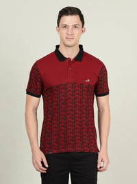 Red Colourblocked Casual Polo T-Shirt