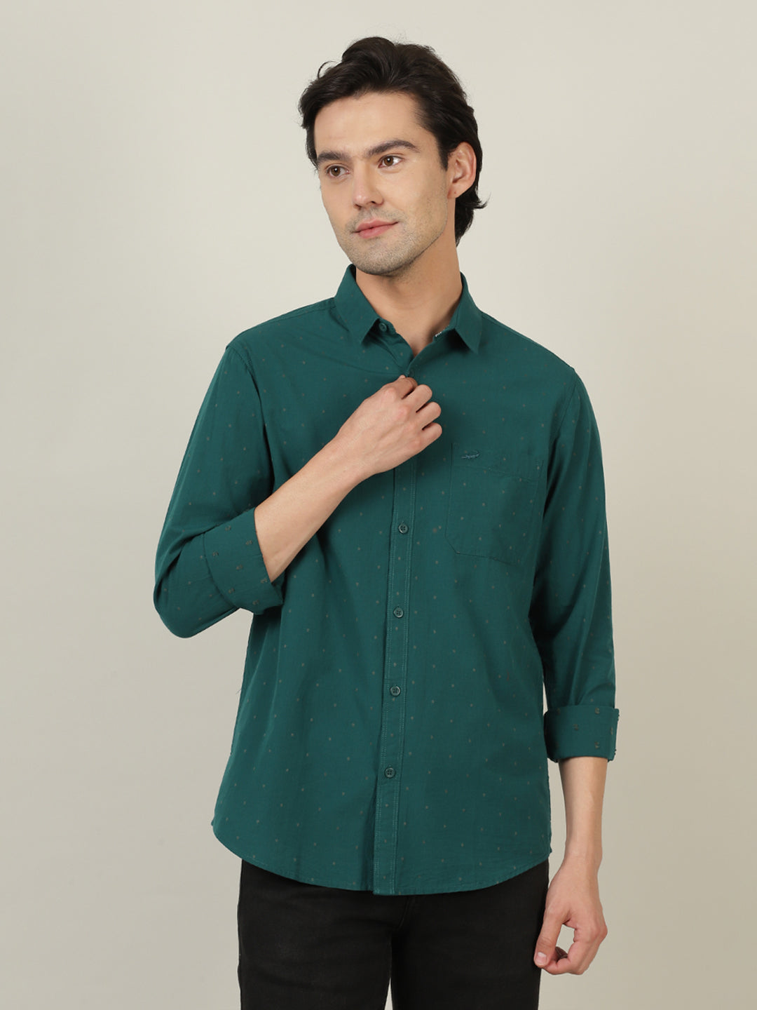 Crocodile Men Green Regular Fit Shirt