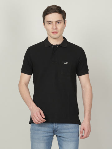 Men'S Solid Polo Half Sleeve Slim Fit Cotton T-Shirt - Black