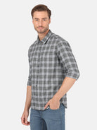 Crocodile Men's Casual Full Sleeve Comfort Fit Checks Dark Grey With Collar Shirt Online