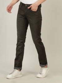 Olive Green Solid Mid Rise Slim Fit Jean