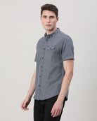 Casual Navy Half Sleeve Comfort Fit Check Shirt with Collar for Men