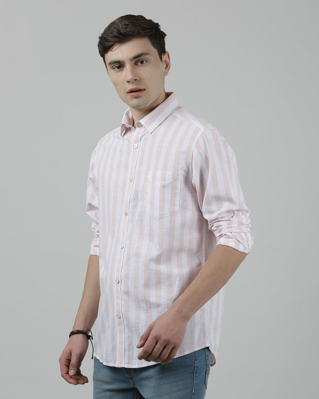 Casual Full Sleeve Comfort Fit Stripe Shirt Pink for Men