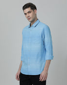 Casual Stripe Comfort Fit Full Sleeve Blue Shirt with Collar