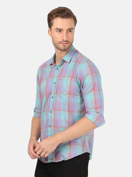Casual Full Sleeve Comfort Fit Checks Green with Collar Shirt for Men
