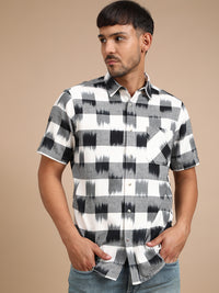 Checked Black Cotton Half Sleeve Shirt