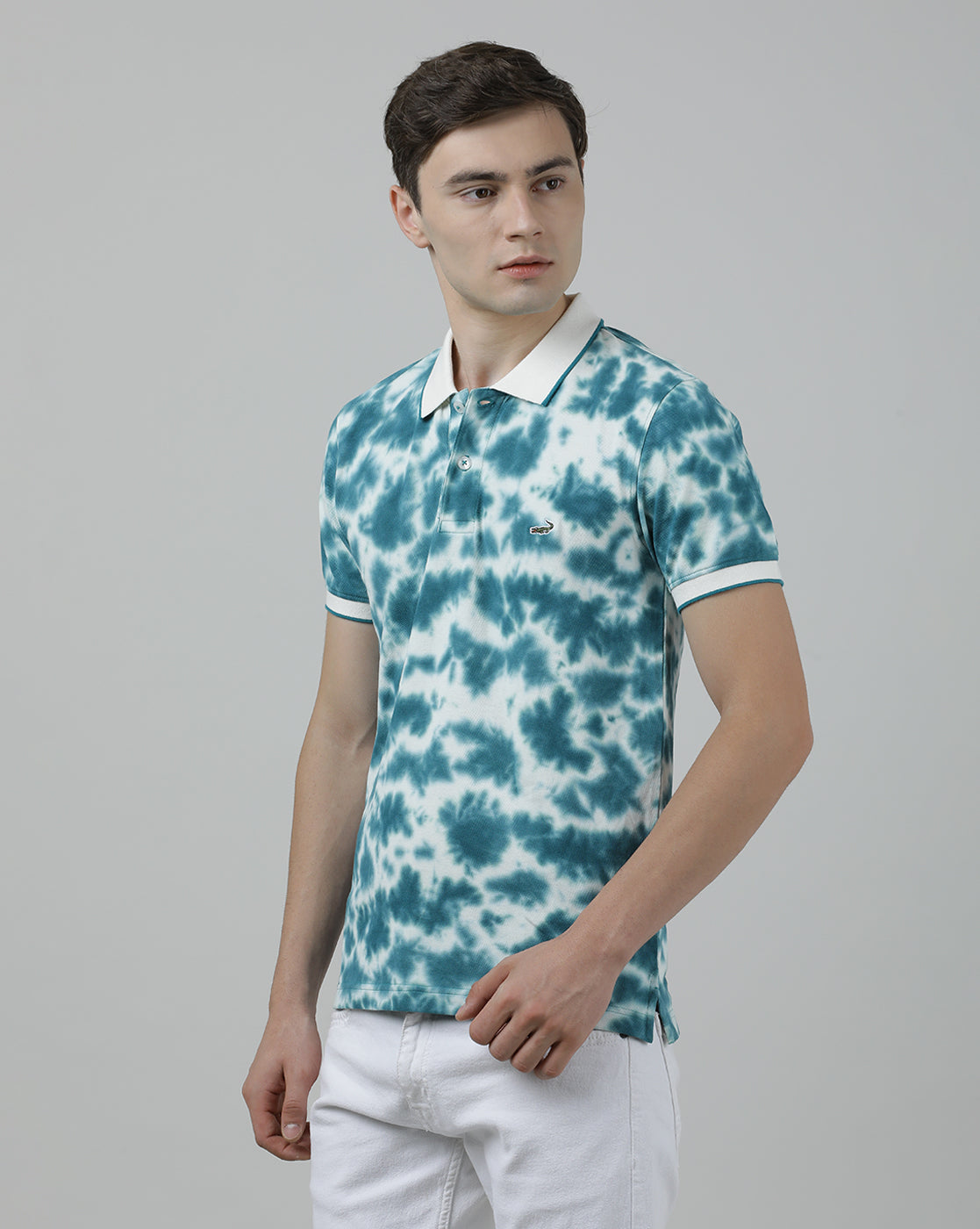 Casual Verdigris T-Shirt Tie and Dye Half Sleeve Slim Fit with Collar for Men