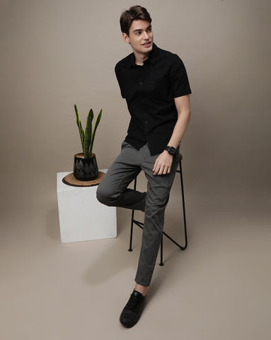 Black Half Sleeve Comfort Fit Solid Shirt
