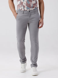Men's Slim Fit Soft-Touch Textured Grey Chinos With Stretch Comfort