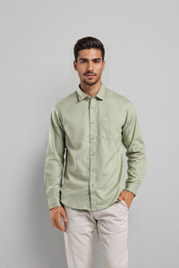 Light Green Textured Pure Cotton Full Sleeve Chisel Pocket Shirt