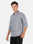 Crocodile Men's Casual Full Sleeve Comfort Fit Checks Dark Grey with Collar Shirt